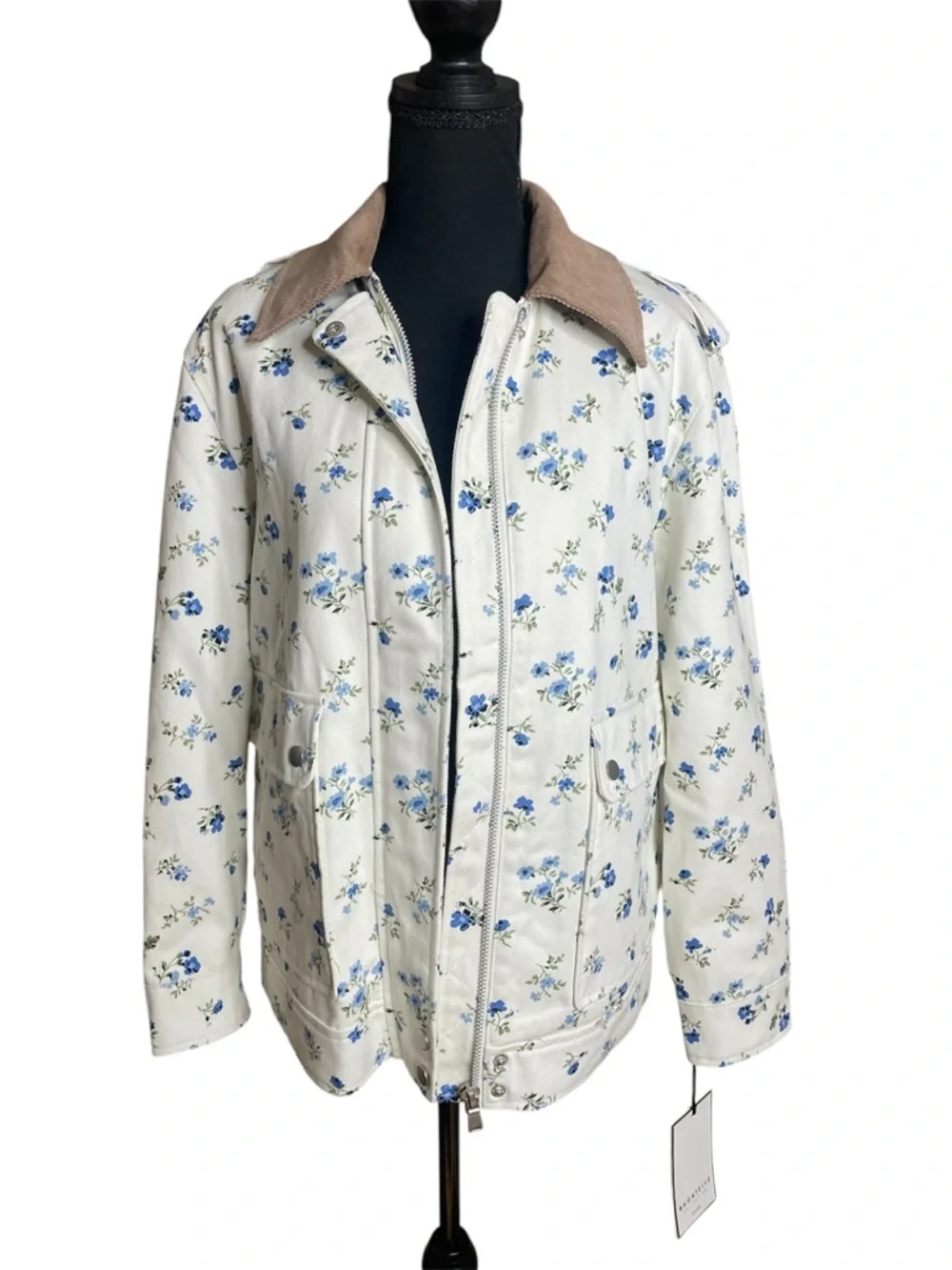 Bagatelle oversized Mixed Media Twill Floral Print Denim Jacket size small - Picture 3 of 15
